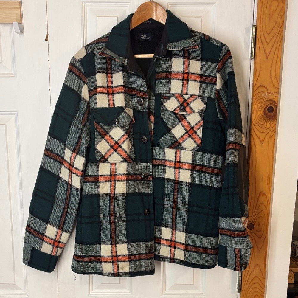 L.L. Bean Men's Plaid Shirt Jacket in Green, Cream, and Brown